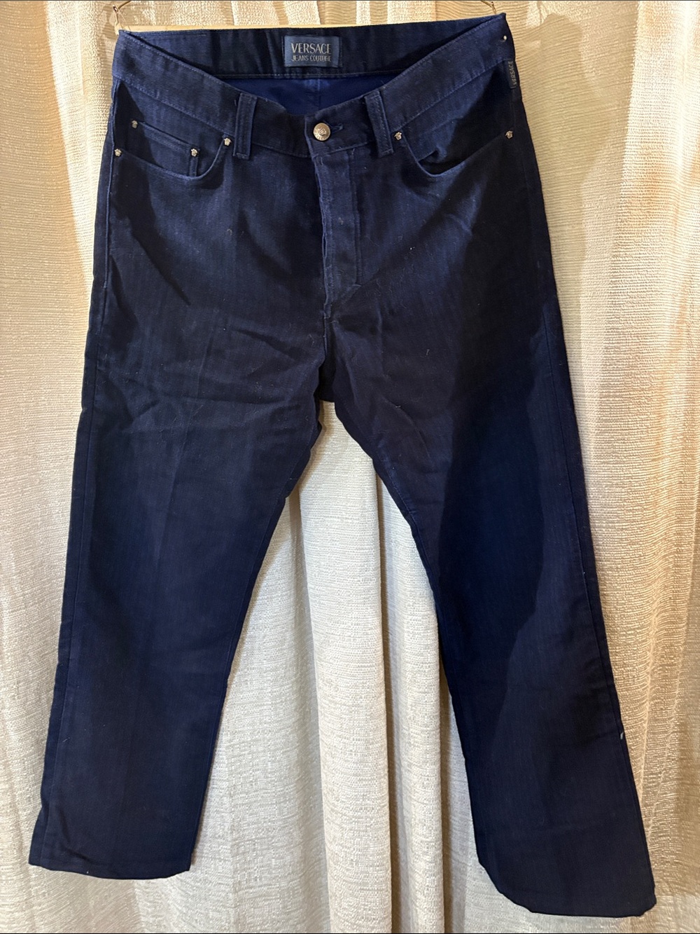 Size 50/36 women’s 10 velvet denim Versace Navy BlueTrousers